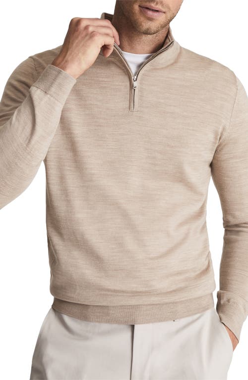 Reiss Blackhall Quarter Zip Wool Sweater in Wheat Melange