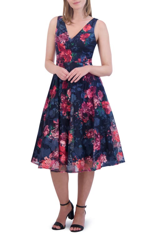 Eliza J Floral Midi Cocktail Dress In Navy Multi