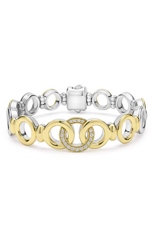 Lagos 18k Yellow Gold & Sterling Silver Signature Caviar Diamond Interlocking Ring Link Bracelet In Two-tone