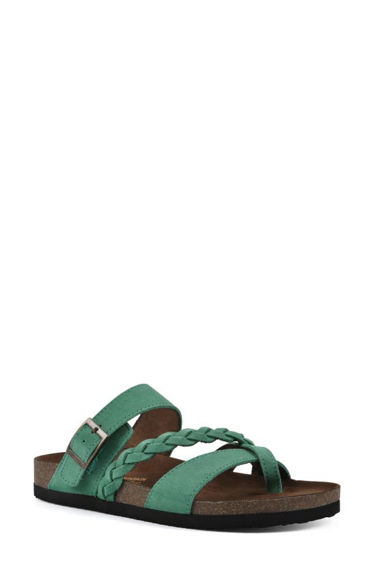 White Mountain Footwear Hazy Leather Footbed Sandal In Classic Green/ Suede