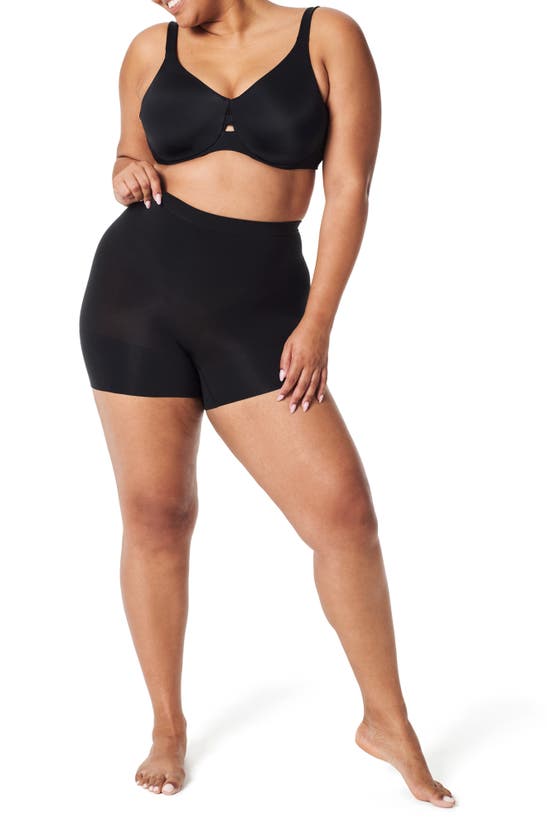Shop Spanx Shorty Seamless Shaper Shorts In Very Black