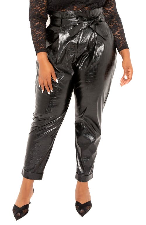 BUXOM COUTURE Croc Embossed Paperbag Waist Faux Leather Pants Black at Nordstrom, X