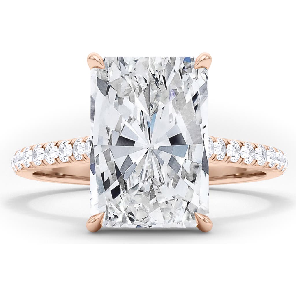 Hautecarat Radiant Cut Pavé Lab Created Diamond Ring In 2.00 Ctw 18k Rose Gold