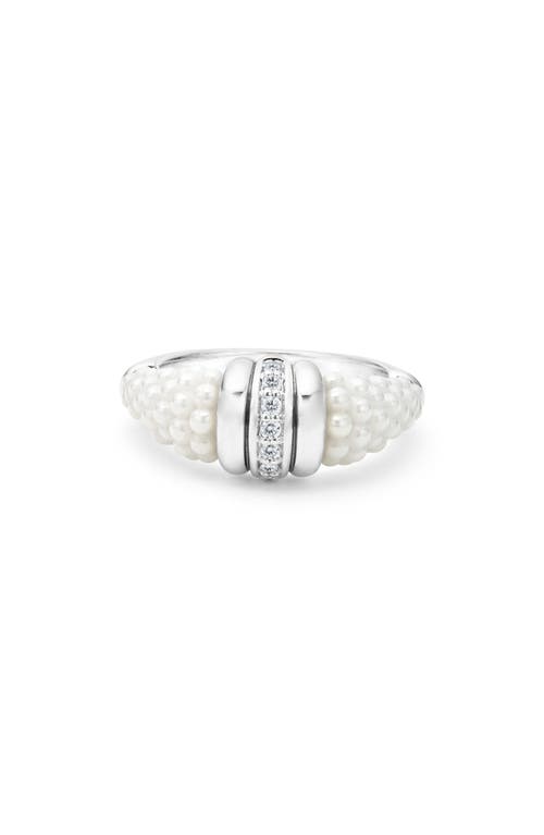 Shop Lagos White Caviar Diamond Stacking Ring In Silver/diamond