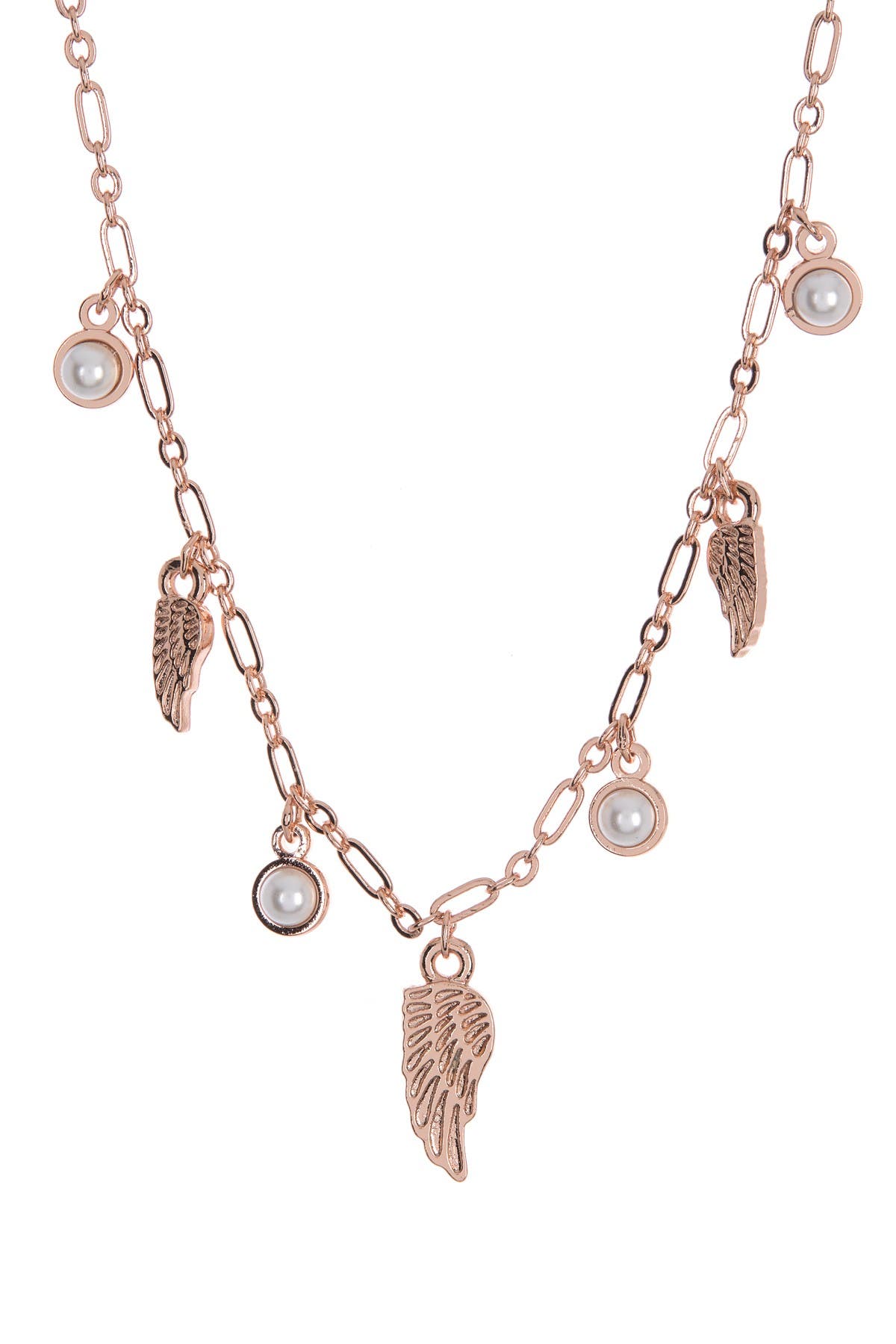 Alex And Ani Angel Wing & Pearl Delicate Necklace In Rse Gld