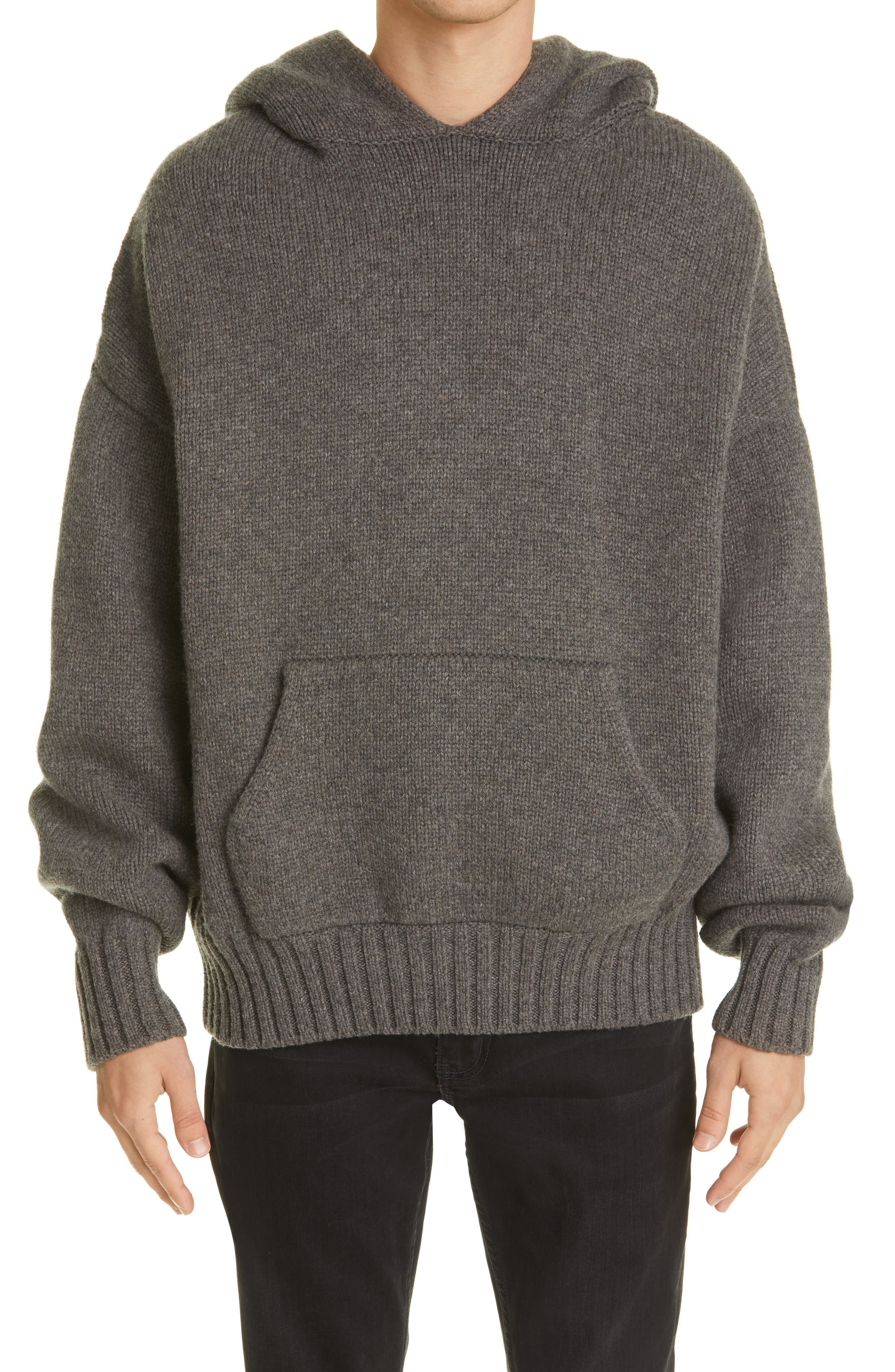 Fear of God Wool Sweater Hoodie in Dark Heather Grey at Nordstrom, Size Small Us