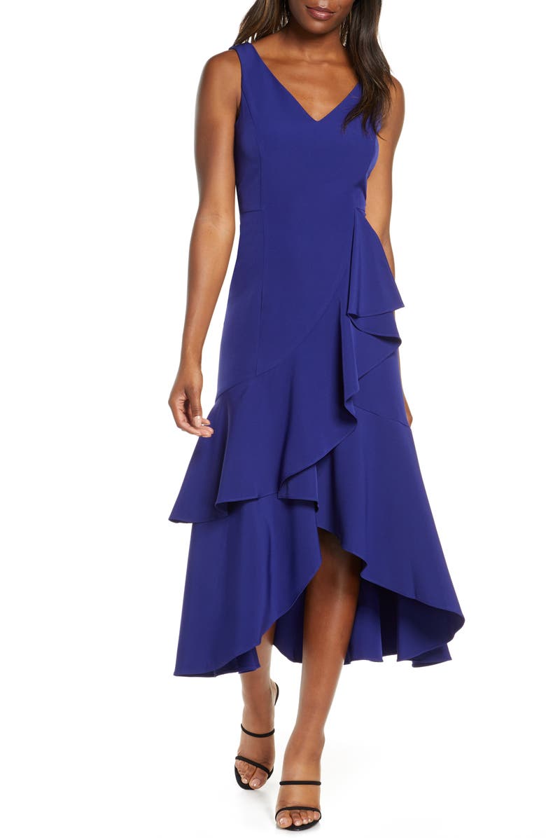 Taylor Dresses Crepe Tiered High/Low Midi Dress | Nordstrom