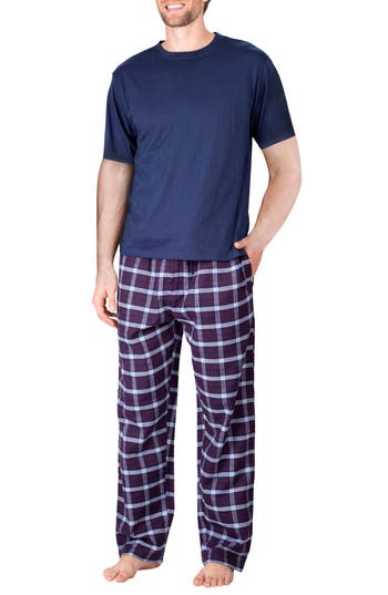 Sleephero Short Sleeve Plaid Flannel Pajama Set In Sailor Navy/americana Plaid