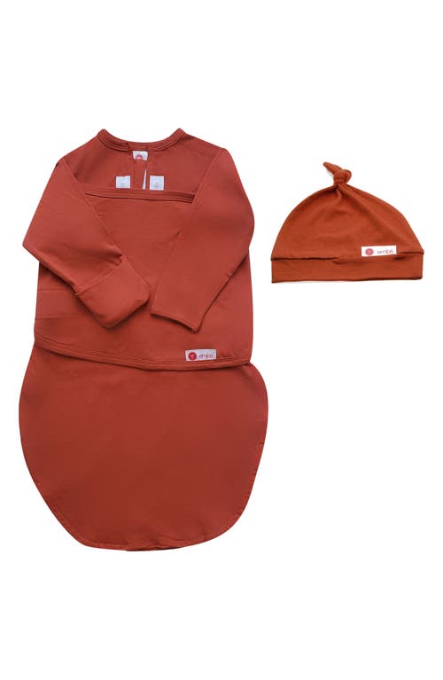 embé Starter 2-Way Long Sleeve Swaddle & Hat Set in Burnt Orange at Nordstrom, Size 0-3 M
