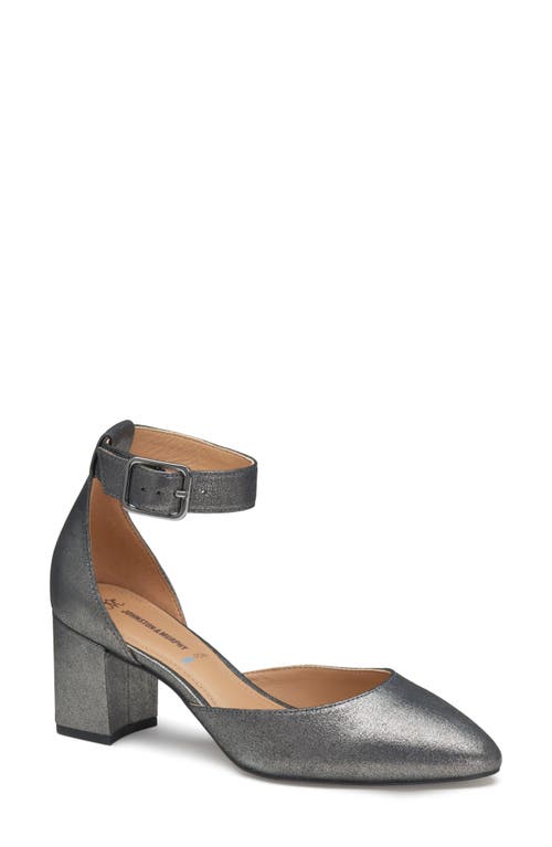 Shop Johnston & Murphy Vicki Ankle Strap Pump In Pewter Metallic Suede