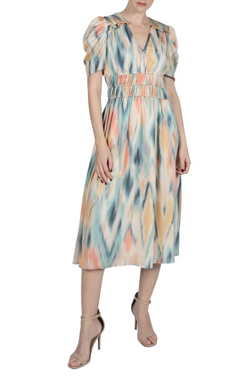 Abstract Print Midi Dress in Beige Multi