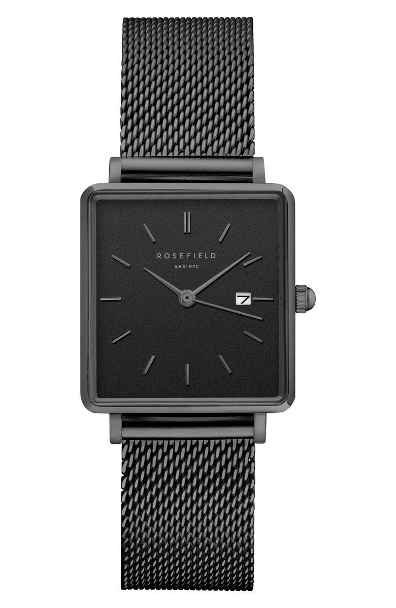 Rosefield The Boxy Mesh Strap Watch, 26mm x 28mm | Nordstrom