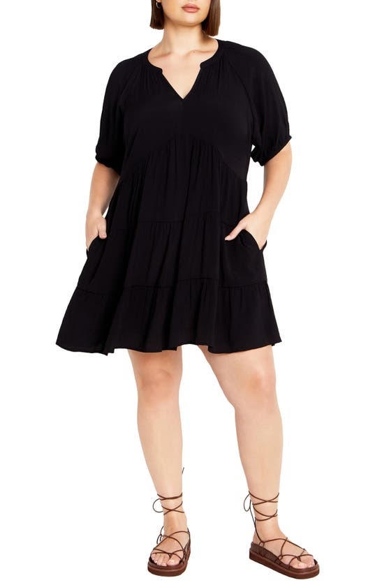 City Chic Kara Tiered Minidress In Black