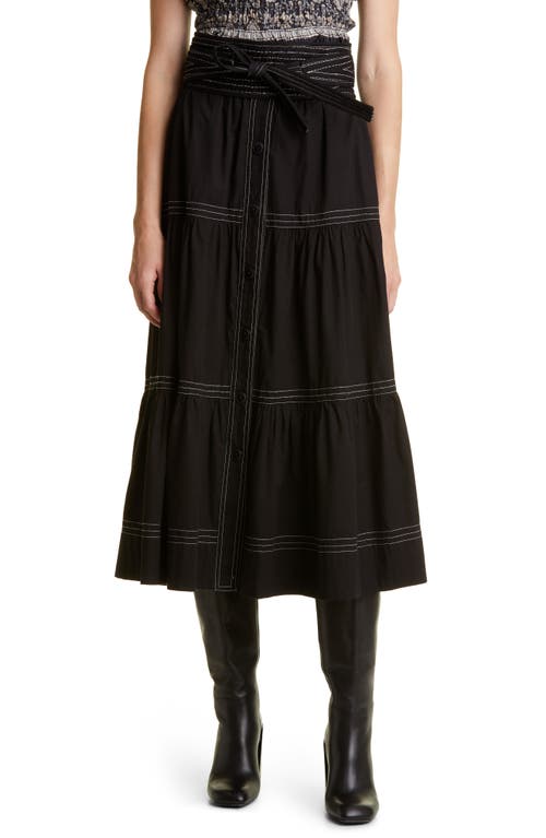 Sea Sibylle Tiered Cotton Maxi Skirt in Black