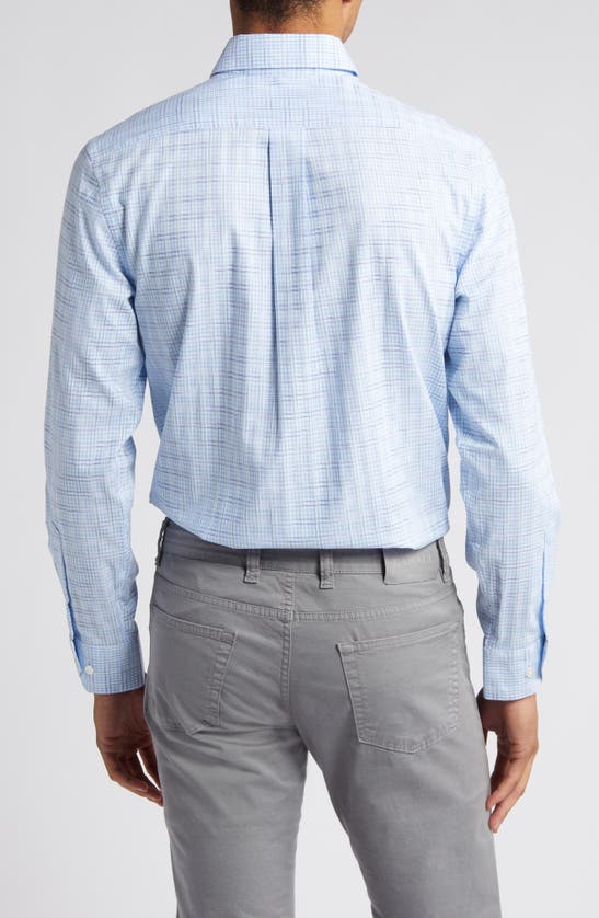 Shop Scott Barber Check Stretch Cotton Button-down Shirt In Aqua