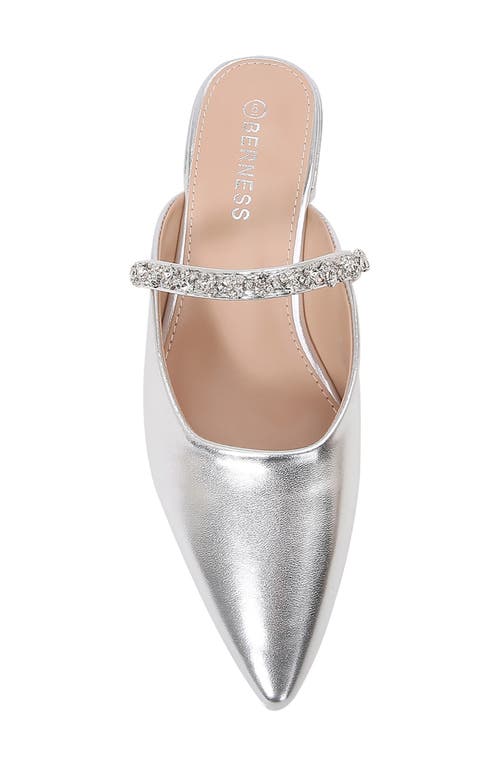 Berness Essence Rhinestone Pointed Toe Mule In Silver