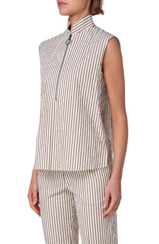 Shop Akris Punto Boxy Stripe Sleeveless Half Zip Top In Cream-sun-black