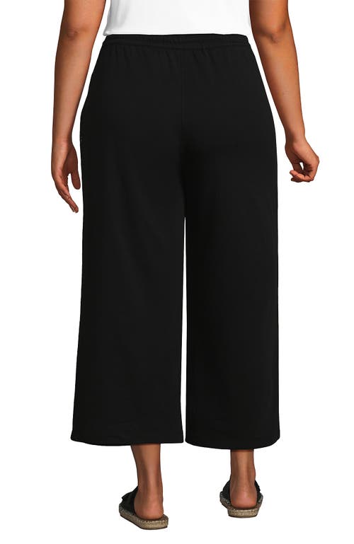 Shop Lands' End Plus Size Sport Knit Elastic Waist Wide Leg Crop Pants In Black