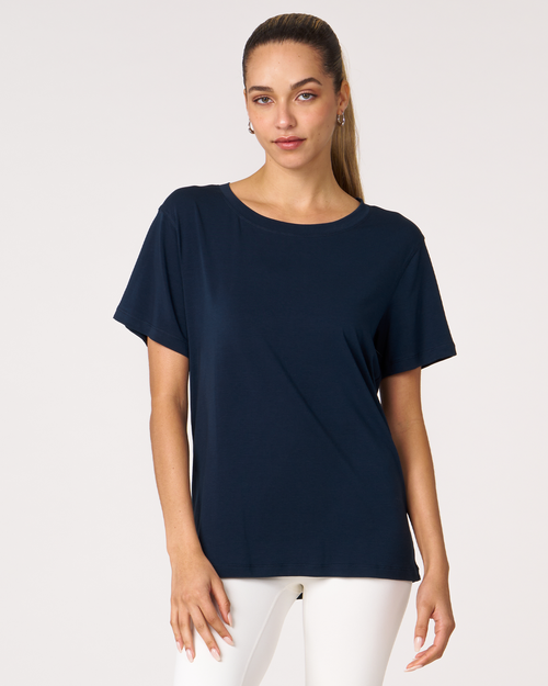 Shop Rebody Active Rebody Essentials Oversized Short Sleeve Top In Navy