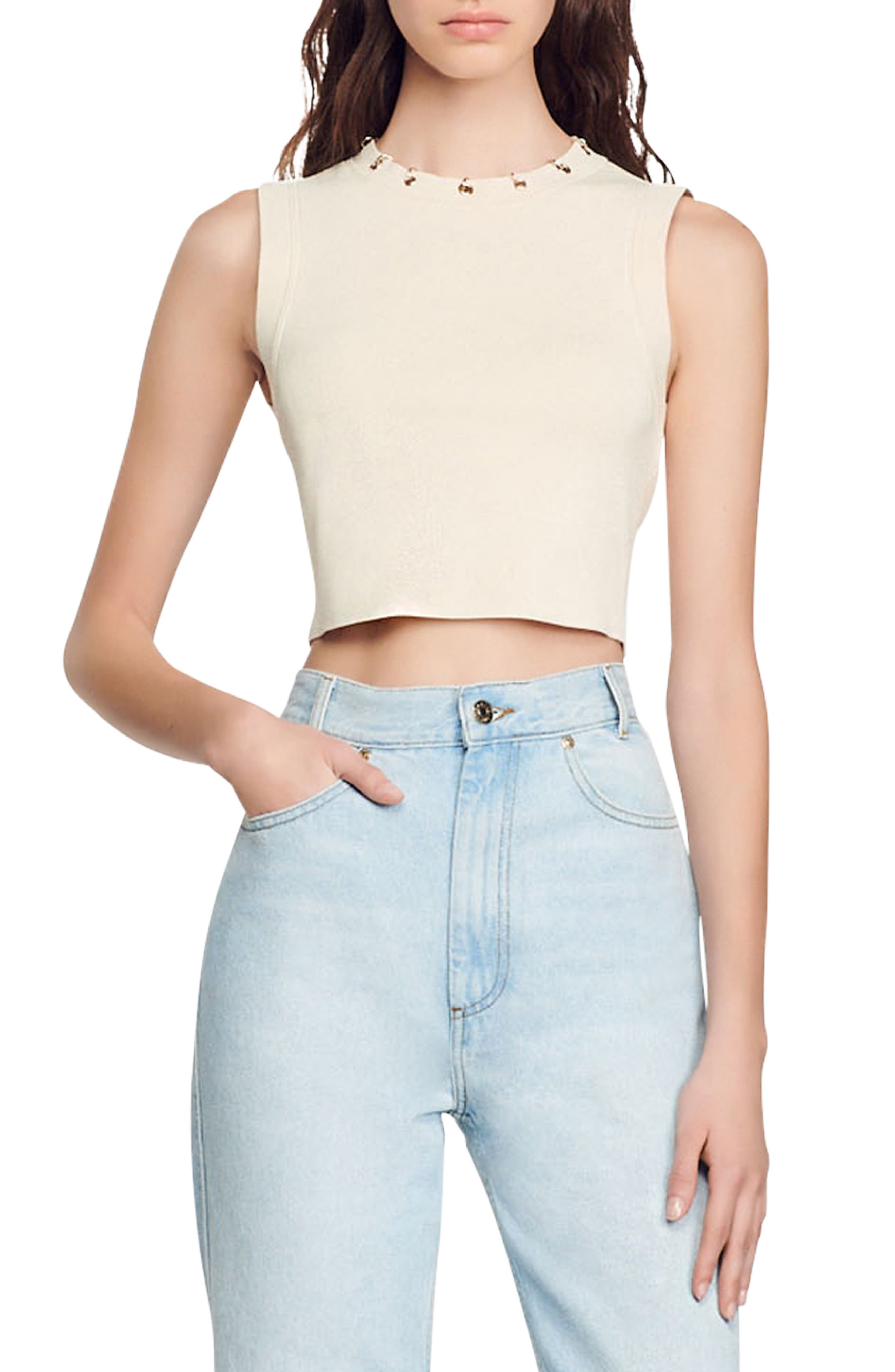 WHITE CROPPED JUMPER Ribbed V Neck Collar Sweater Pullover Crop Top Long Sleeve 