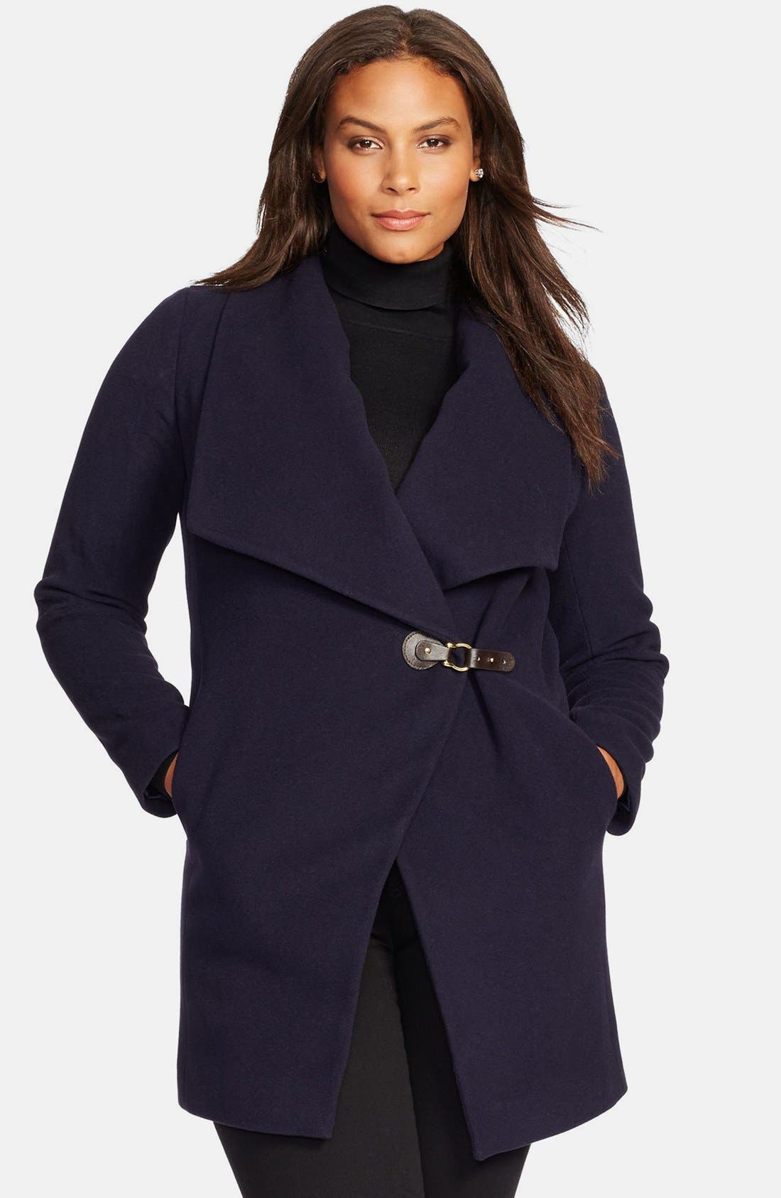 Lauren Ralph Lauren Tab Front Asymmetrical Wool Blend Coat (Plus Size ...