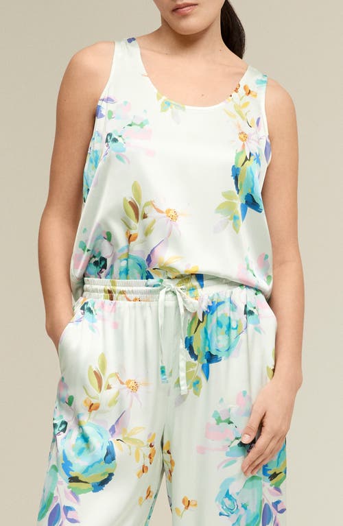 Shop Isaac Mizrahi New York Print Satin Tank In French Floral - Blue