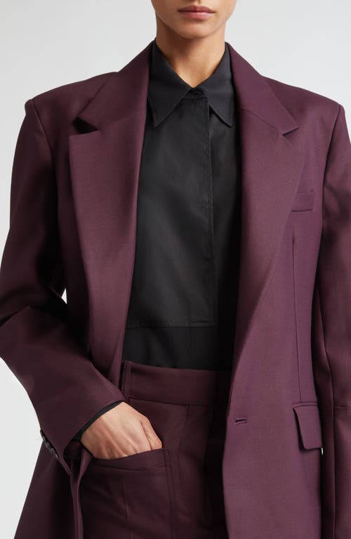 Shop Victoria Beckham Sleeve Detail Gabardine Blazer In Deep Mahogany