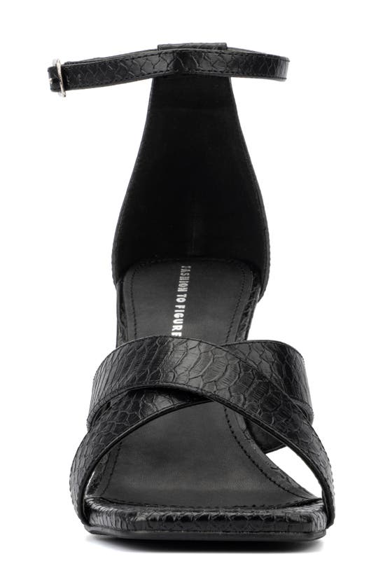 Fashion To Figure Marcie Snake Embossed Wedge Sandal In Black