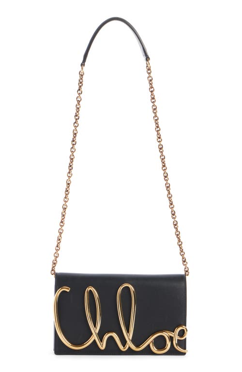 Chloé Script Logo Hardware Leather Shoulder Bag In Black