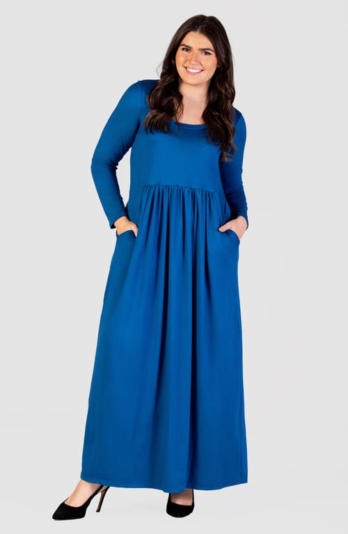 24seven Comfort Apparel Plus Size Long Sleeve Maxi Dress With Pockets In Teal