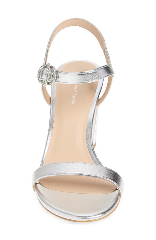 Stuart Weitzman Crystal Buckle 75 Block Heel Sandal In Silver