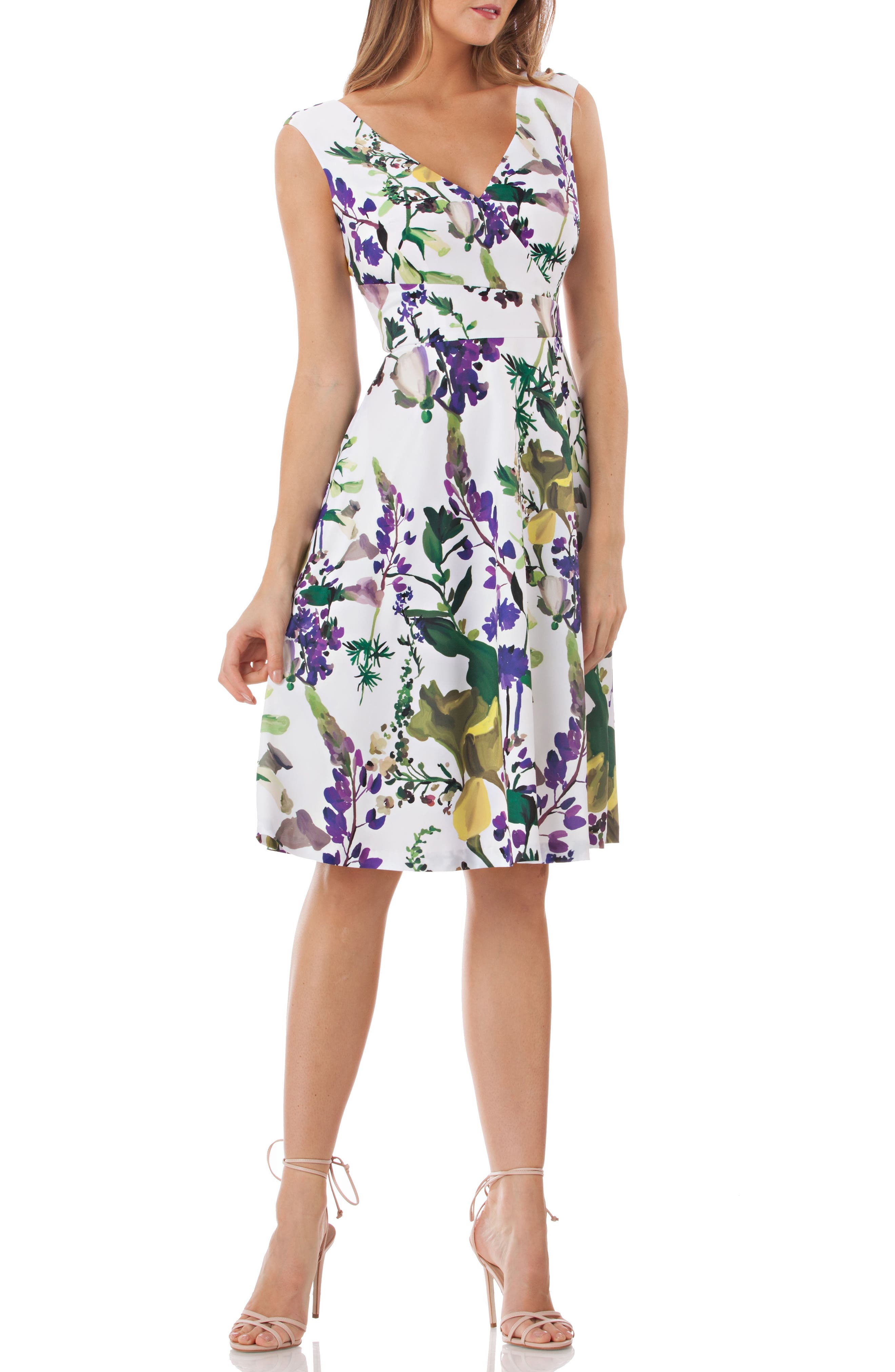 Kay Unger Floral Fit & Flare Dress, Ivory