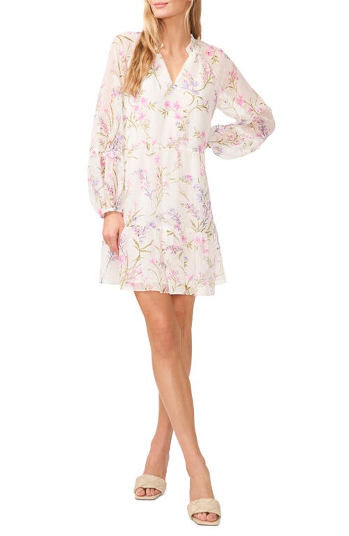 CeCe Floral Print Long Sleeve Babydoll Dress New Ivory at Nordstrom,