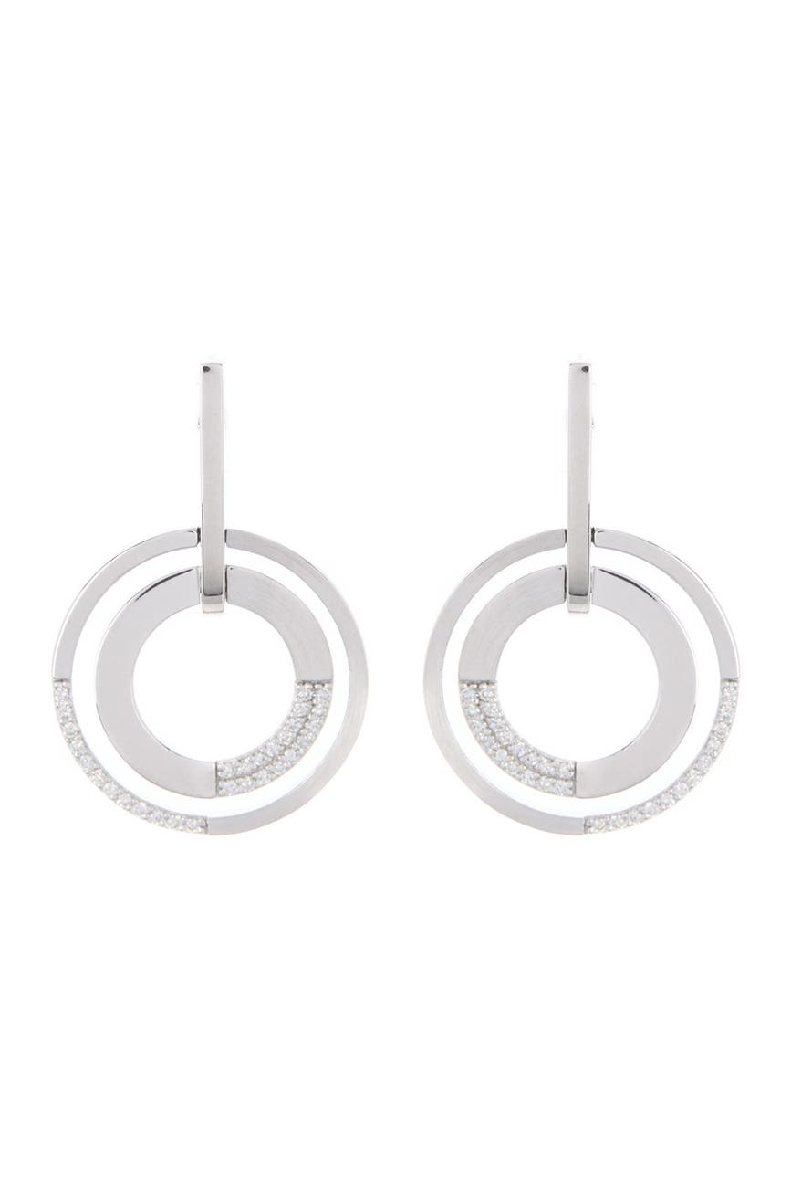 BREUNING 14K White Gold Diamond Open Circle Dangle Earrings