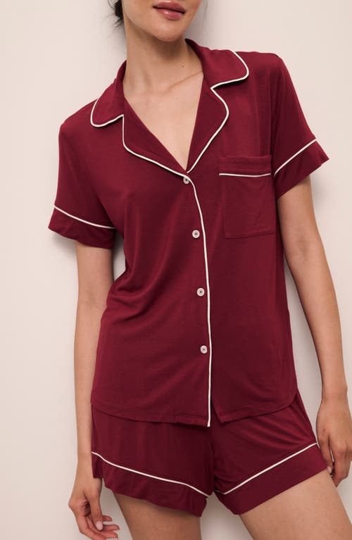 Shop Eberjey Gisele Relaxed Jersey Knit Short Pajamas In Cabernet/ivory