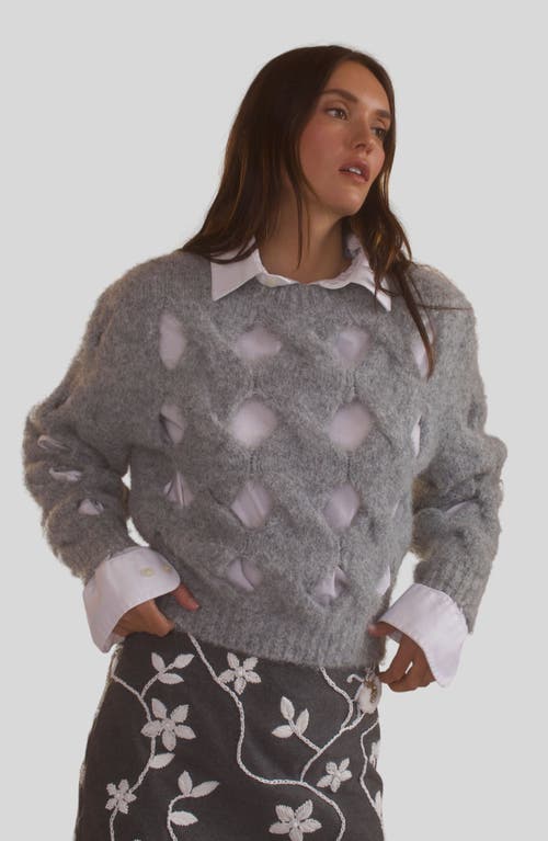 Cynthia Rowley Open Knit Sweater In Heather Grey