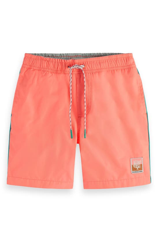 Scotch & Soda Kids' Surf Embroidered Swim Trunks In 0557 Neon Coral