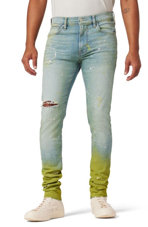 Hudson Jeans Zack Dip Dye Paint Splatter Skinny Jeans in Pop Lime