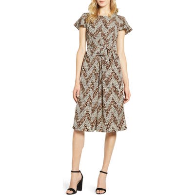 Bobeau Pleated Woven Dress, Brown