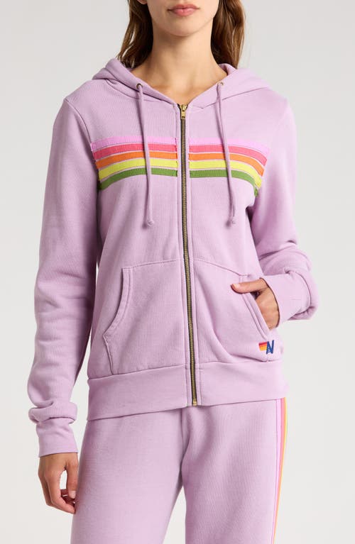 Shop Aviator Nation 5-stripe Zip Hoodie In Mauve/pink Green