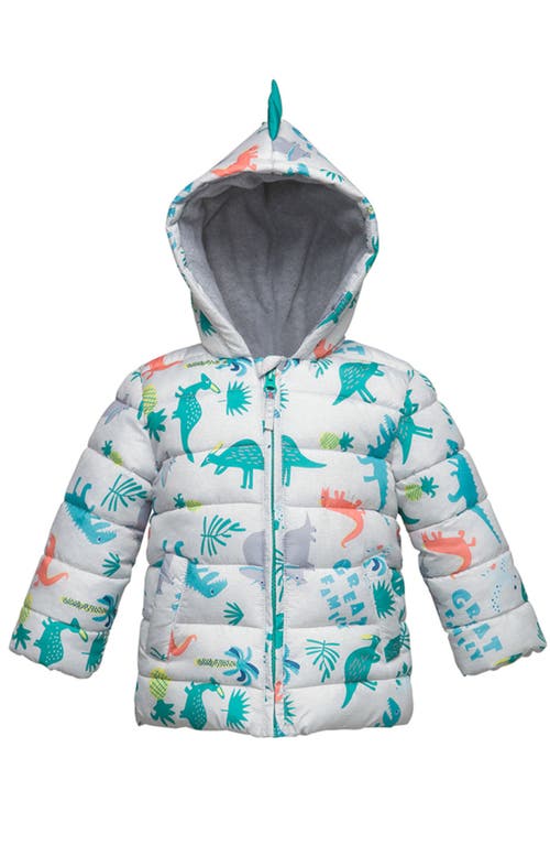 Shop Rokka&rolla Baby Dino Fleece Hooded Puffer Jacket In Grey Dino