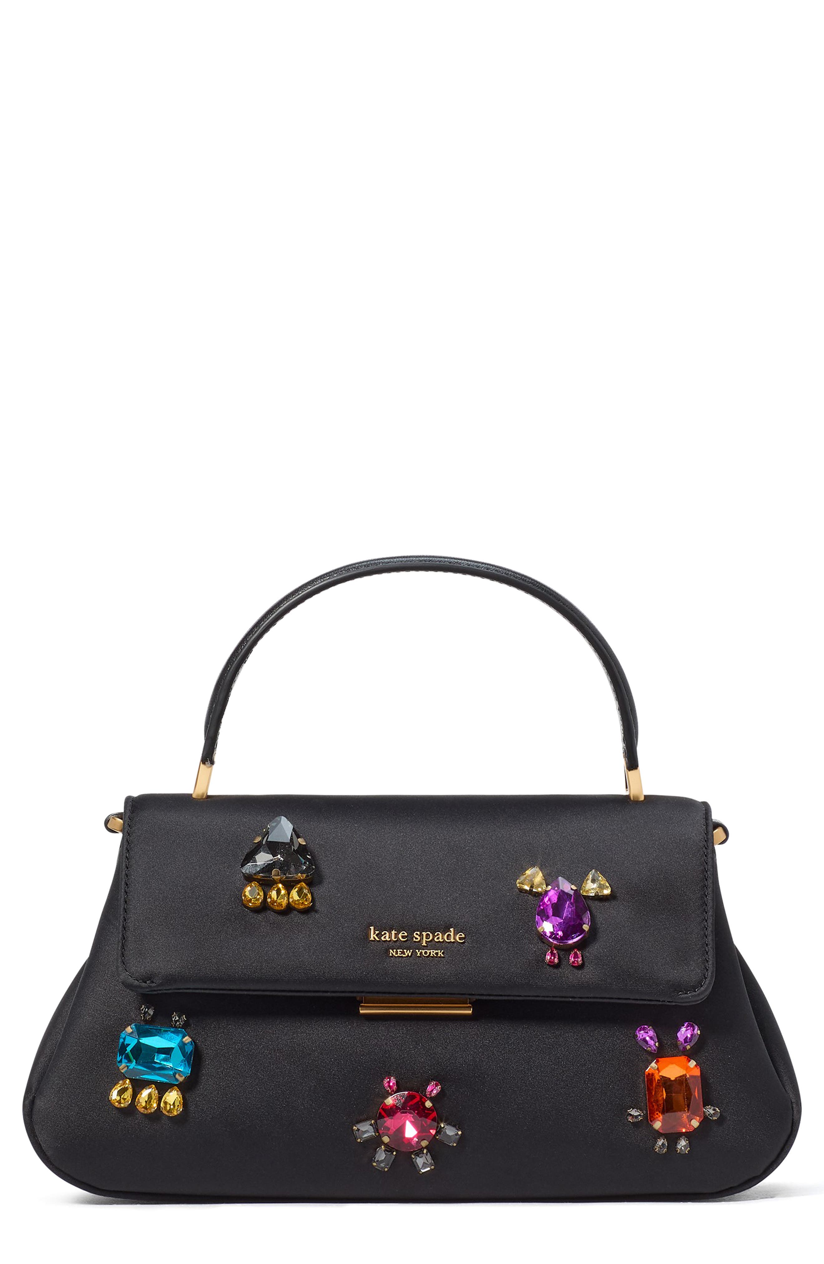 Kate Spade New York grace embellished small satin satchel in Black Multi. 