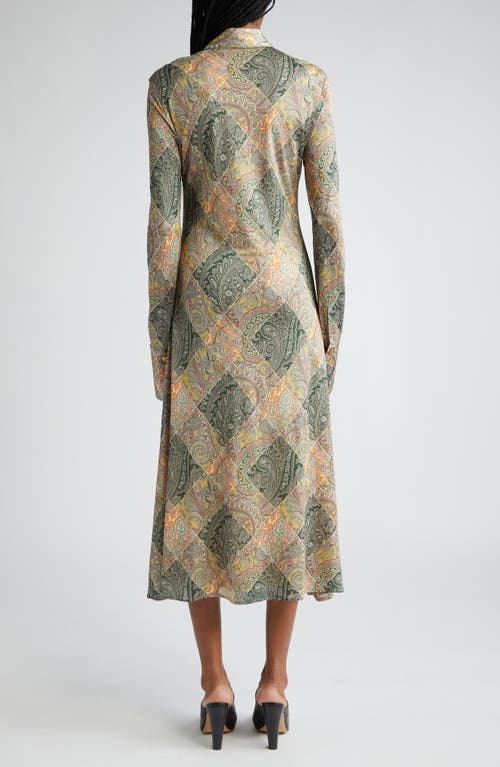 Shop Etro Patchwork Paisley Long Sleeve Shirtdress In Green/yellow Multi