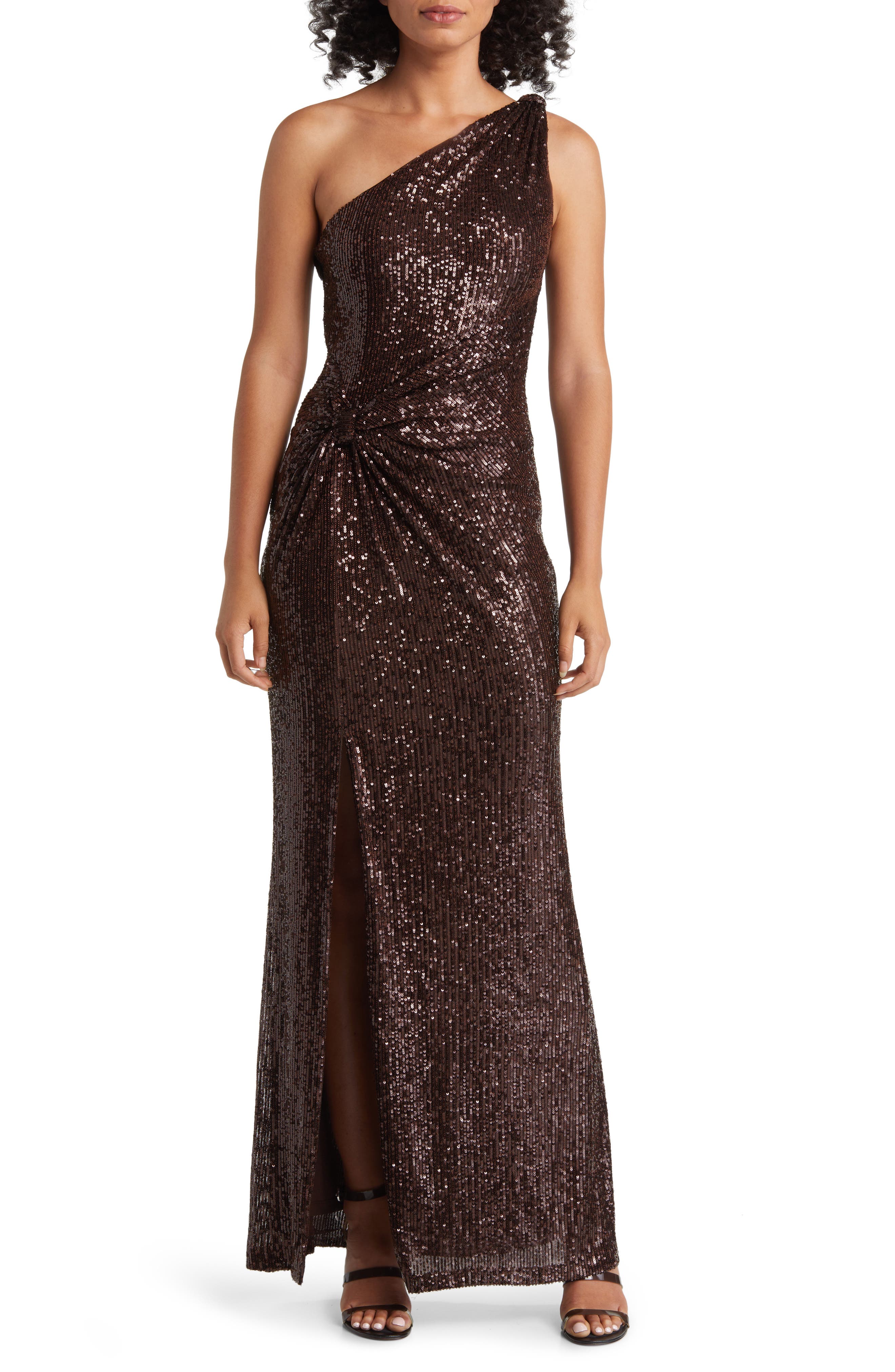 Eliza J Sequin One-Shoulder Sheath Gown | Nordstrom