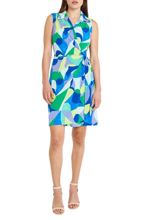 Abstract Print Wrap Front Sleeveless Dress