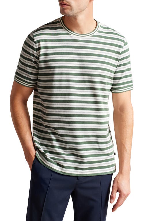 Shop Ted Baker London Vadell Stripe Cotton & Linen Crewneck T-shirt In Khaki