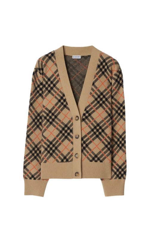 Burberry Check Jacquard Cashmere Cardigan In Sand