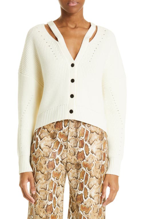 Proenza Schouler White Label Cutout Ribbed Merino Wool Cardigan in Off White
