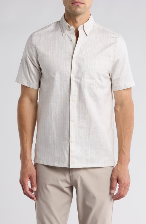 Ted Baker London Lytham Regular Fit Stripe Short Sleeve Cotton Button-Up Shirt in Stone 