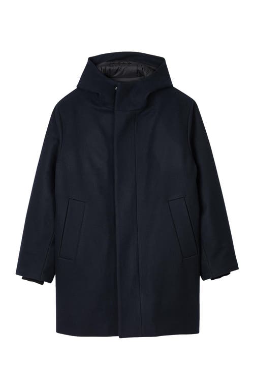 Shop Sandro Hooded Wool Parka In Navy Blue